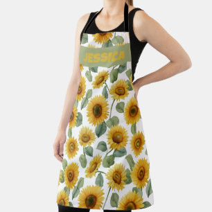 Tablier Motif floral tournesol aquarelle personnalisé