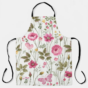Tablier motif floral transparent avec rose et papillon