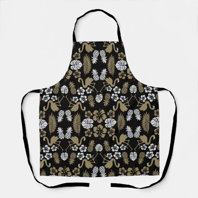 Tablier Motif floral tropical doré (Recto)