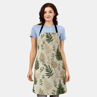 Tablier Motif floral vert botanique beige