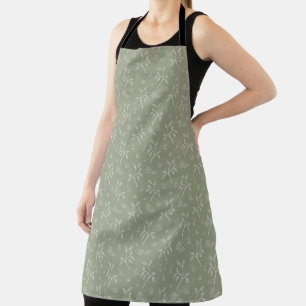 Tablier Motif floral vert olive de la cuisine paisible