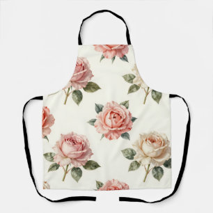 Tablier Motif floral vintage rose rose poudré