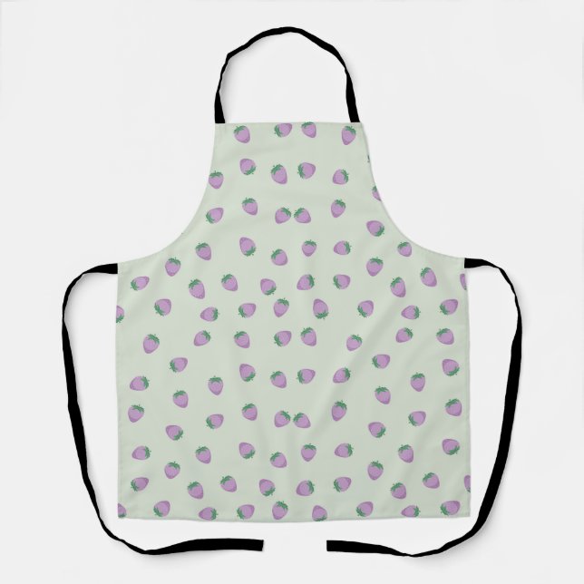 Tablier Motif Fraise Violette sur Fond Vert (Recto)