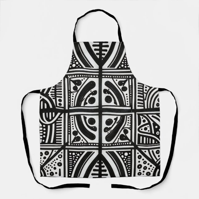 Tablier Motif géométrique abstrait noir et blanc (Recto)