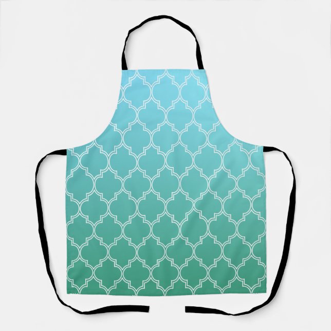 Tablier Motif géométrique Abstrait turquoise et blanc (Recto)