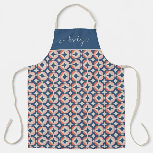 Tablier Motif géométrique bleu et corail (Recto)