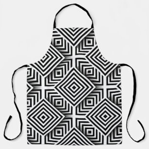 Tablier Motif géométrique. Noir et blanc. Carrés et st