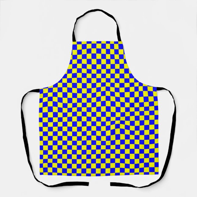 Tablier Motif Gingham Damier Bleu Jaune (Recto)