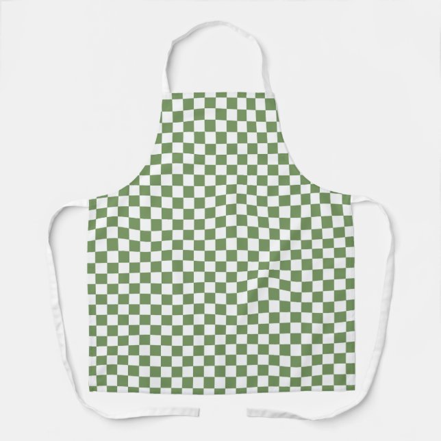 Tablier Motif Gingham Damier Vert Blanc (Recto)