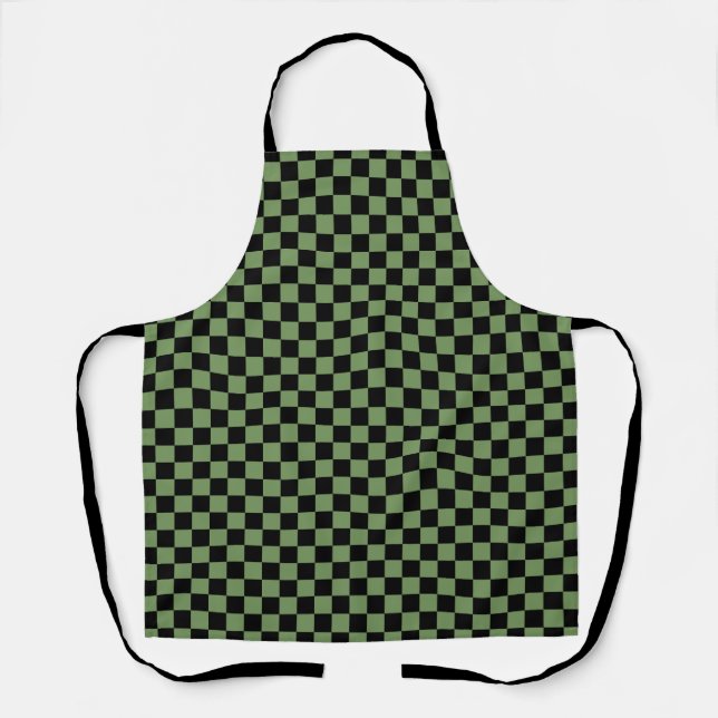 Tablier Motif Gingham Damier Vert Noir (Recto)