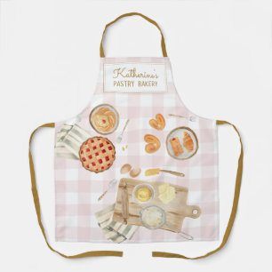 Tablier Motif Gingham Pâtisseries Aquarelle Boulangerie