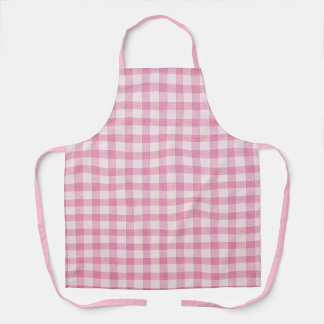 Tablier Motif Gingham Rose Bébé (Recto)