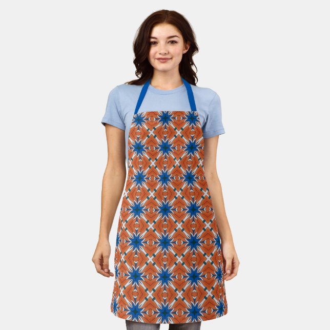 Tablier Motif graphique orange bleu Abstrait (Porté)