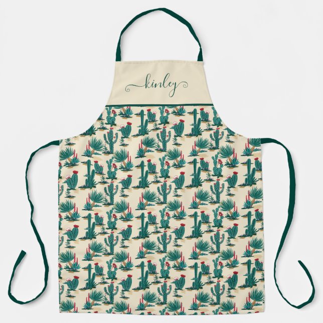 Tablier Motif Green & Red Cactus (Recto)