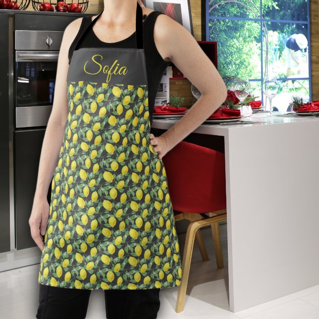 Tablier Motif gris à l'aquarelle jaune citron rustique (Créateur téléchargé)