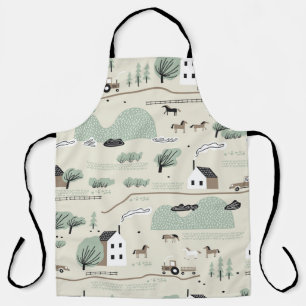 Tablier Motif incolore avec maison, arbres, cheval
