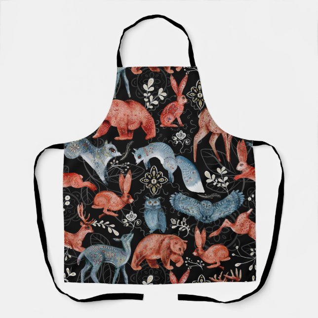 Tablier Motif intrigué d'animaux de la forêt (Recto)
