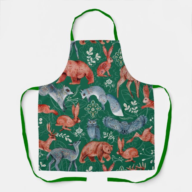 Tablier Motif intrigué d'animaux de la forêt (Recto)