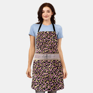 Tablier Motif léopard Monogramme Or rose Noir