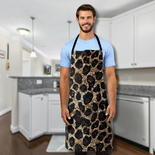 Tablier Motif Léopard Noir Marron Or Pailleté Luxe