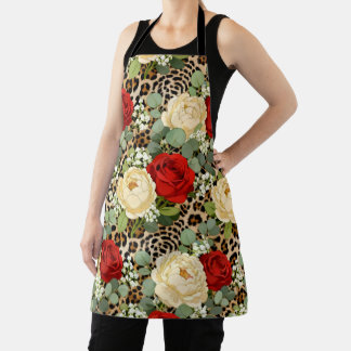 Tablier Motif Léopard & Rose Rouge - Floral Animal Chic
