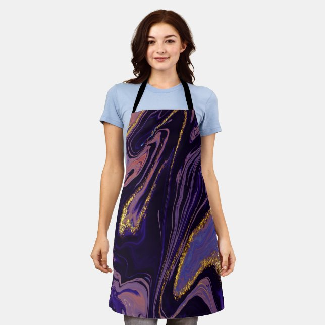Tablier Motif marbre violet or tendance cool (Porté)