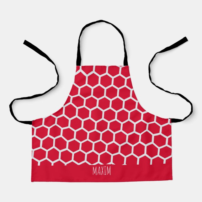Tablier Motif minimal blanc rouge Hexagon (Recto)