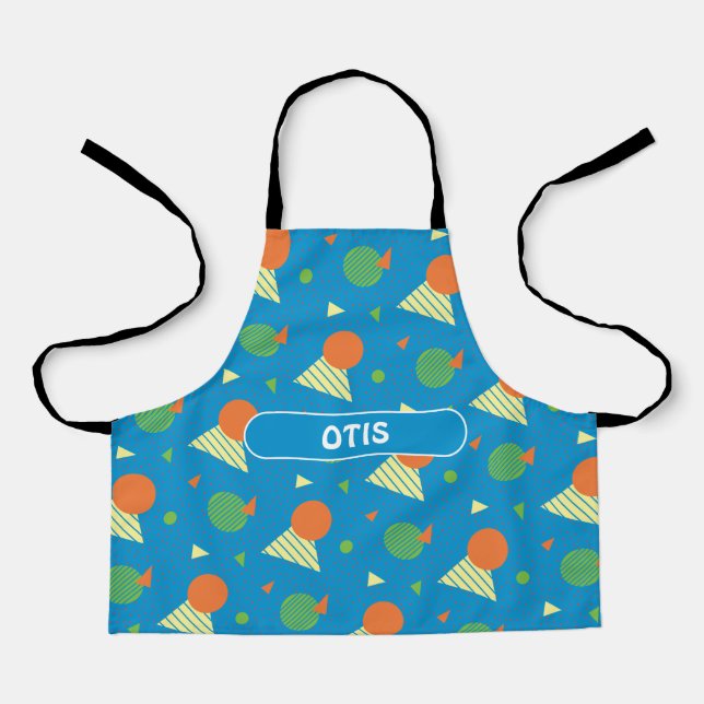 Tablier Motif minimal bleu vert Memphis (Recto)