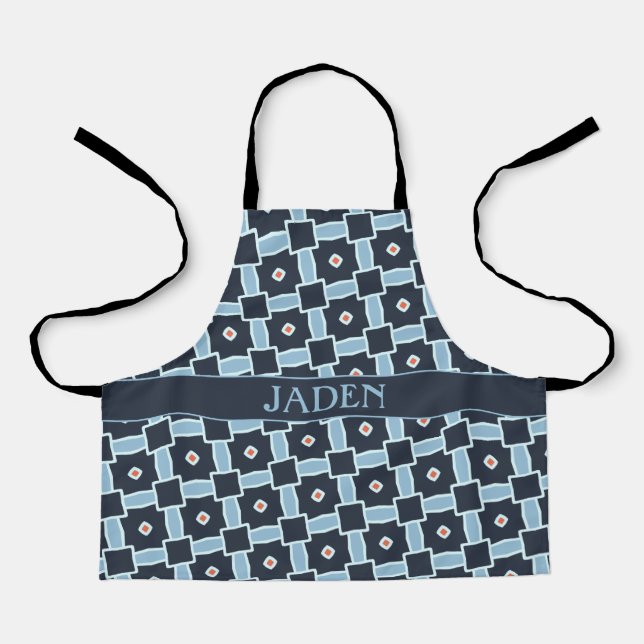 Tablier Motif minimal orange bleu diamant (Recto)