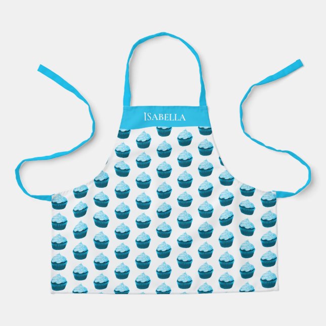 Tablier Motif moderne Blue Cupcake personnalisé (Recto)