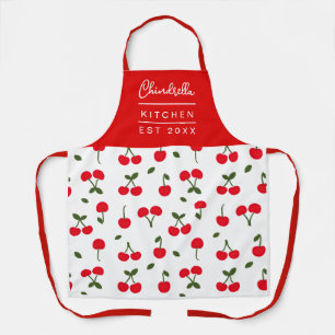 Tablier Motif Moderne Cerise Baie avec Nom Personnalisé