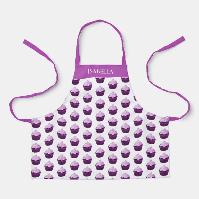 Tablier Motif moderne de Cupcake violet personnalisé (Recto)