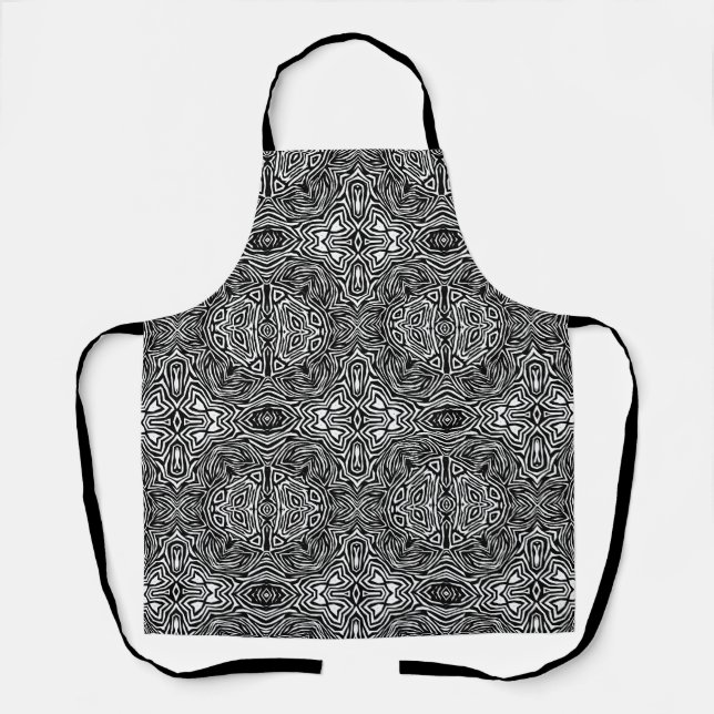Tablier Motif moderne géométrique abstrait noir et blanc (Recto)
