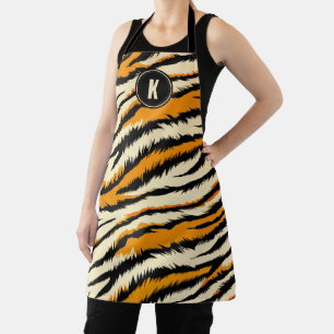 Tablier Motif monogramme rayures de tigre noir orange