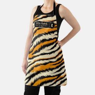 Tablier Motif Monogramme Rayures de Tigre Noir Orange