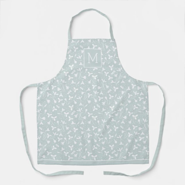 Tablier Motif Monogrammé White Snowdrop. Pastel Green (Recto)