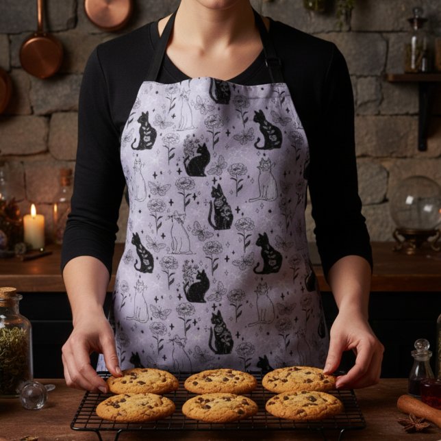 Tablier Motif mystique de chat noir et papillon | Cuisine (Créateur téléchargé)