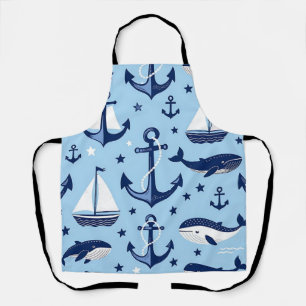 Tablier Motif nautique Baleines Ancres Voiliers