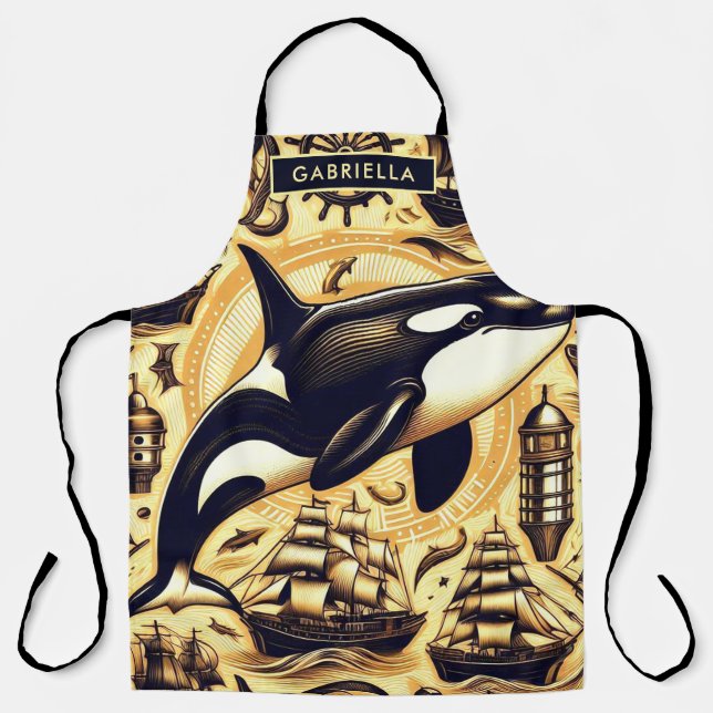 Tablier Motif Nautique Orca vintage (Recto)