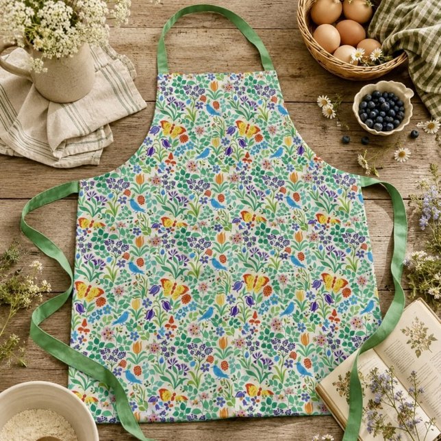 Tablier Motif Oiseaux, Papillons & Fleurs Sauvages (Créateur téléchargé)