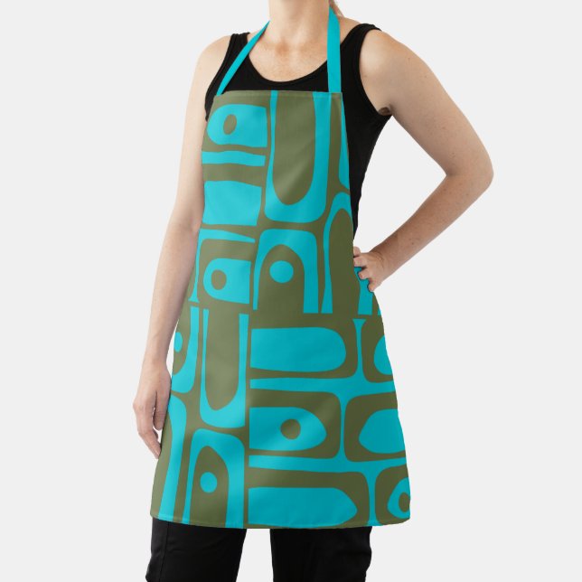 Tablier Motif Olive Turquoise moderne du milieu du siècle (Insitu)
