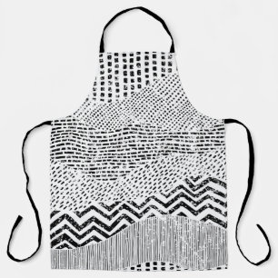 Tablier Motif ondulé noir et blanc. Ornement dessiné à la