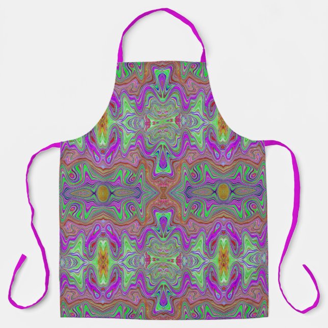 Tablier Motif ondulé tripant magenta, rouge et vert (Recto)