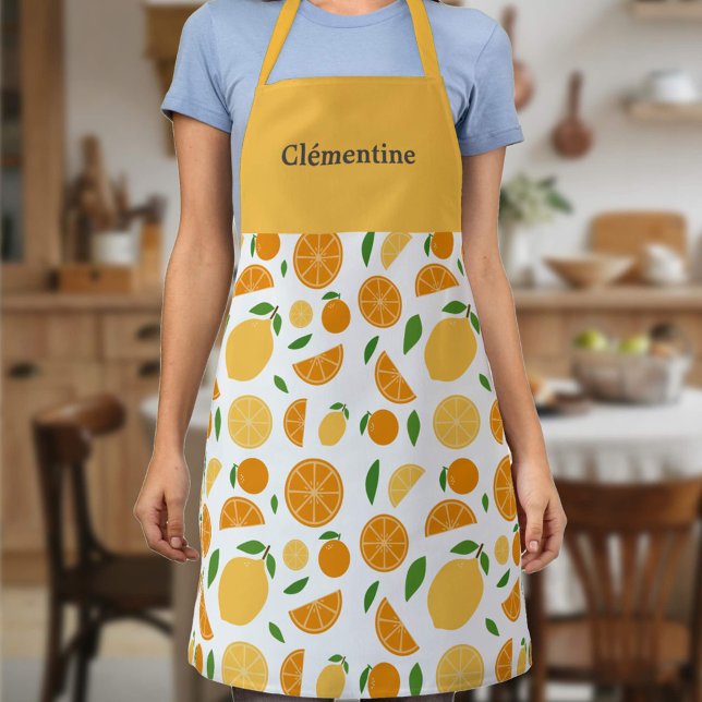 Tablier Motif orange et citron blanc (Orange & Lemon Pattern White Apron)