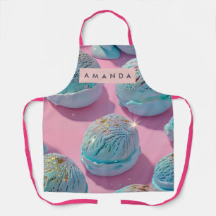Tablier Motif Pailleté de Crème Glacée Bleue Personnalisé