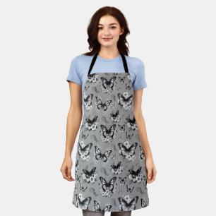 Tablier Motif Papillon Gris