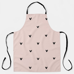 Tablier Motif Pastel Moderne Rose et Coeurs Noirs