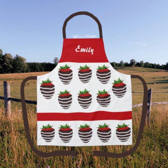 Tablier Motif personnalisé de fraise recouverte de chocola (Créateur téléchargé)