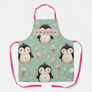 Tablier Motif personnalisé de manchot mignon et de glace