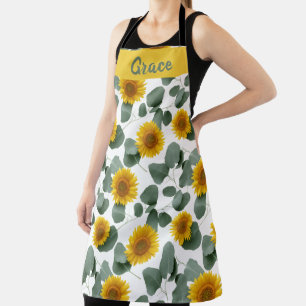 Tablier Motif personnalisé de tournesols avec feuilles d'e